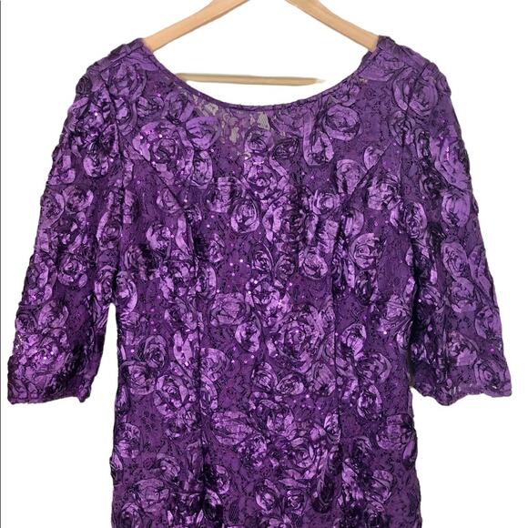 NWT Alex Evenings Rosette Shift Dress in Eggplant Size 6 - Picture 4 of 9
